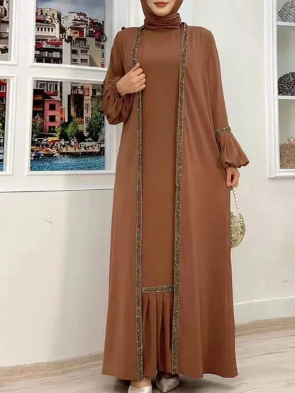 Saviig Eid Lantern Sleeve Maxi Abaya Dress Set