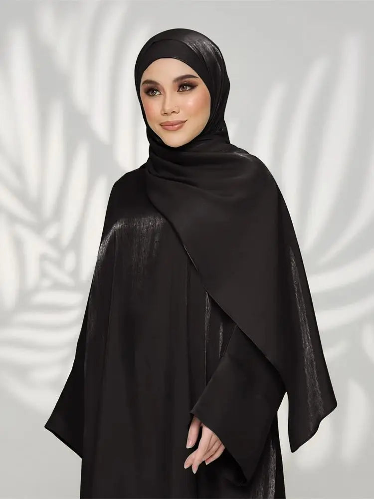 Saviig Ramadan Eid Satin Abaya Dubai Kimar Muslim Kaftan Dress