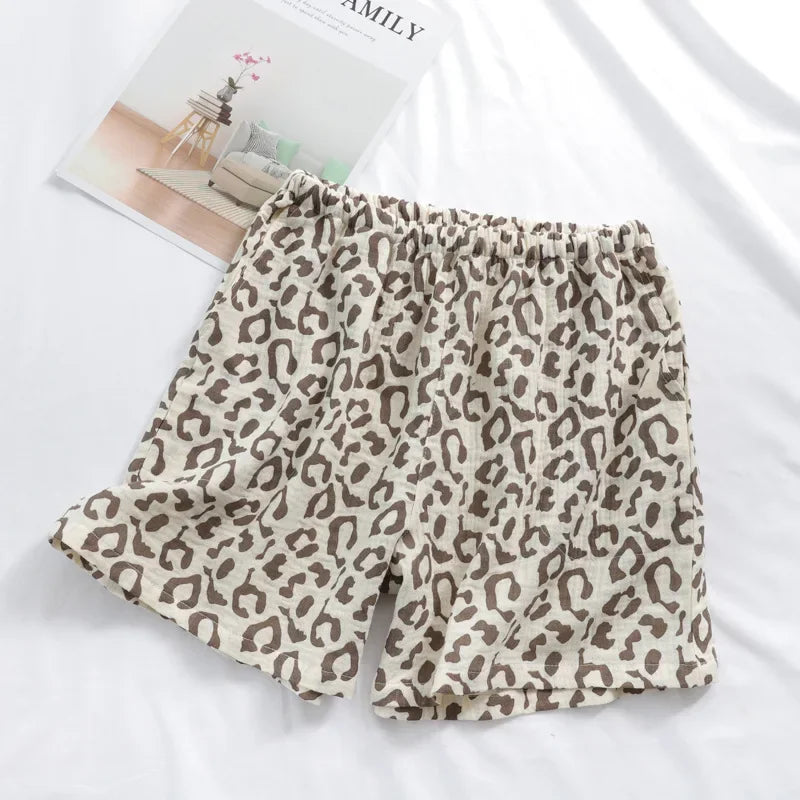 Saviig Leopard Print Couple Shorts: Soft Cotton Crepe, Large Size, Cute Home Pants