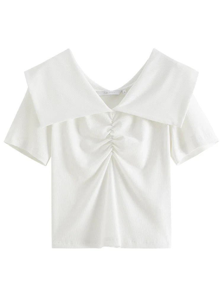 Saviig Knitted Doll Collar Short-sleeve Tee: Chic Summer Style