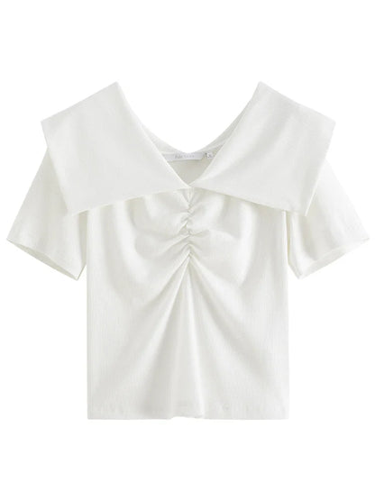 Saviig Knitted Doll Collar Short-sleeve Tee: Chic Summer Style
