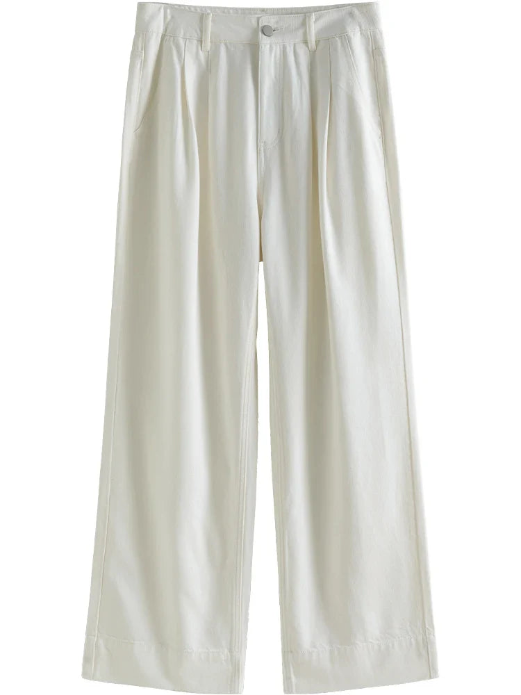 Saviig Retro Loose White Jeans, High Waist Straight Cut, Spring Casual All-match Trousers