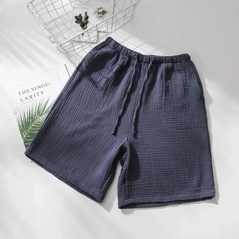 Saviig Cotton Crepe Sleep Shorts for Couples, Elastic Waist Nightwear Pajama Bottoms