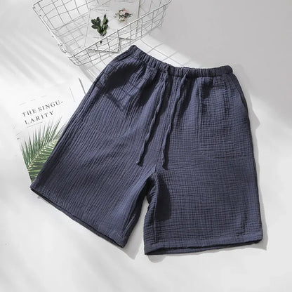 Saviig Cotton Crepe Sleep Shorts for Couples, Elastic Waist Nightwear Pajama Bottoms
