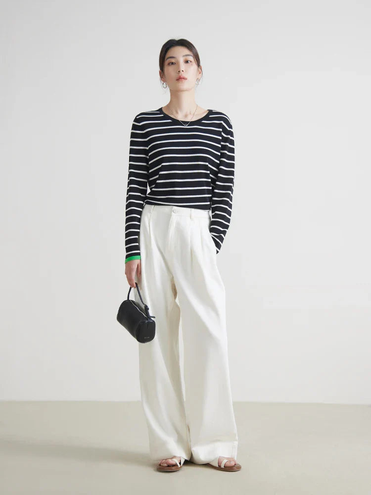 Saviig Retro Loose White Jeans, High Waist Straight Cut, Spring Casual All-match Trousers
