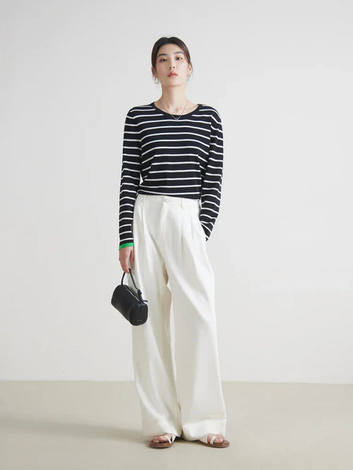 Saviig Retro Loose White Jeans, High Waist Straight Cut, Spring Casual All-match Trousers