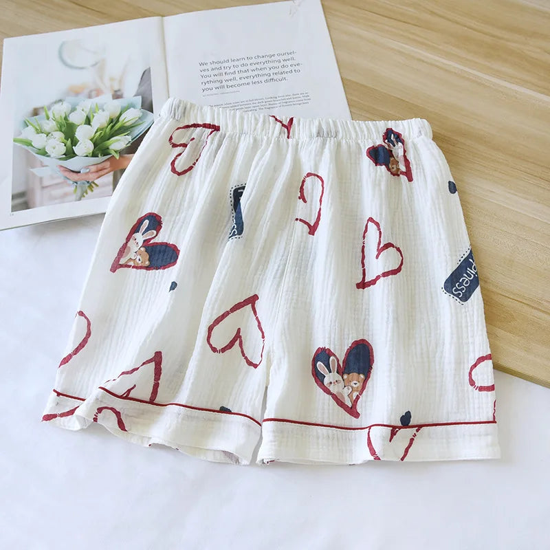 Saviig Cotton Crepe Women's Pajama Shorts - Large Size, Cute & Comfy
