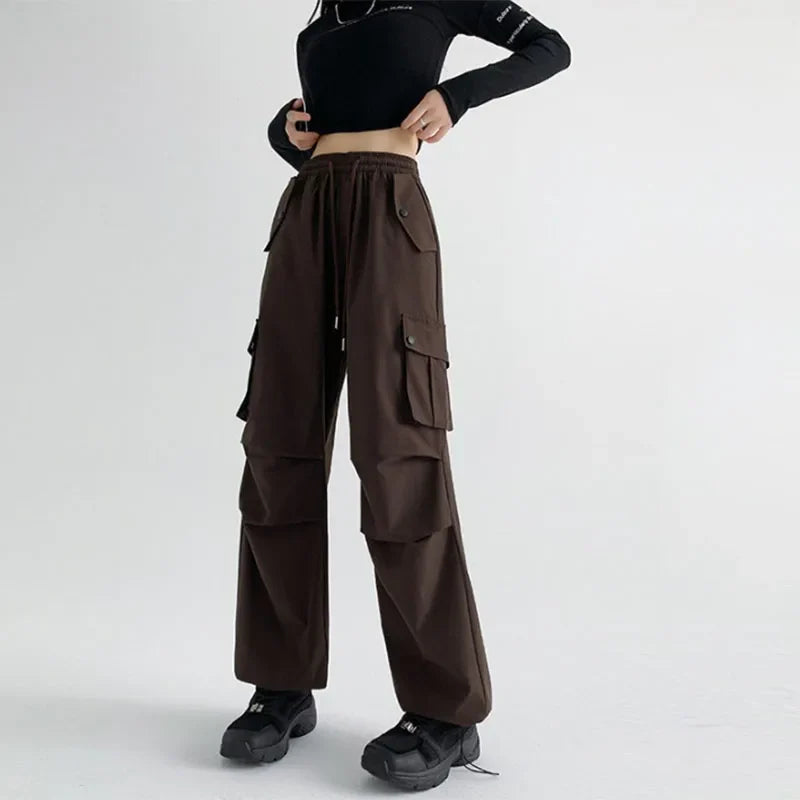 Saviig Y2K Cargo Pants: Oversized Harajuku Sweatpants with Drawstring Pockets