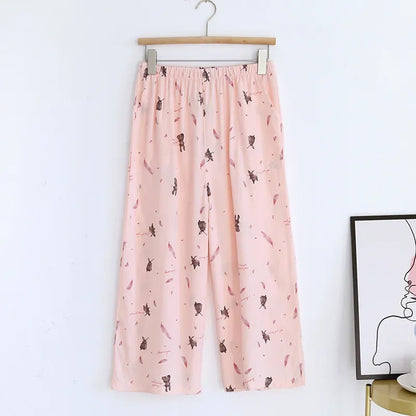 Saviig Summer Viscose Wide Leg Pajama Cropped Pants Plus Size