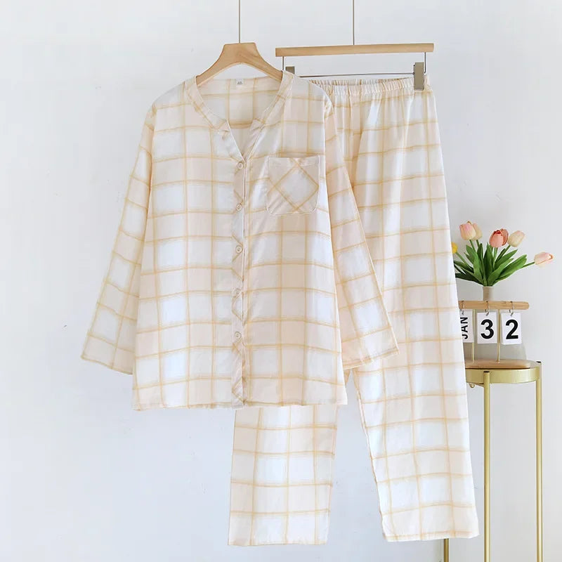 Saviig 2025 Spring/Summer Women's Cotton Gauze Pajama Set