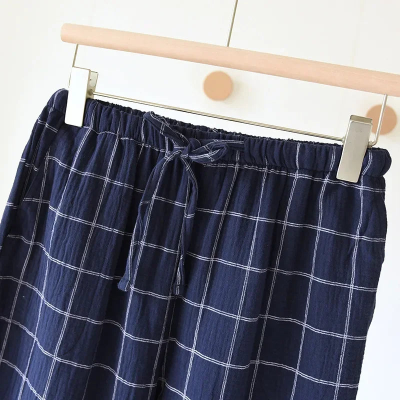 Saviig Men's Checkered Crepe Sleeper Pants - 100% Cotton Casual Bottoms