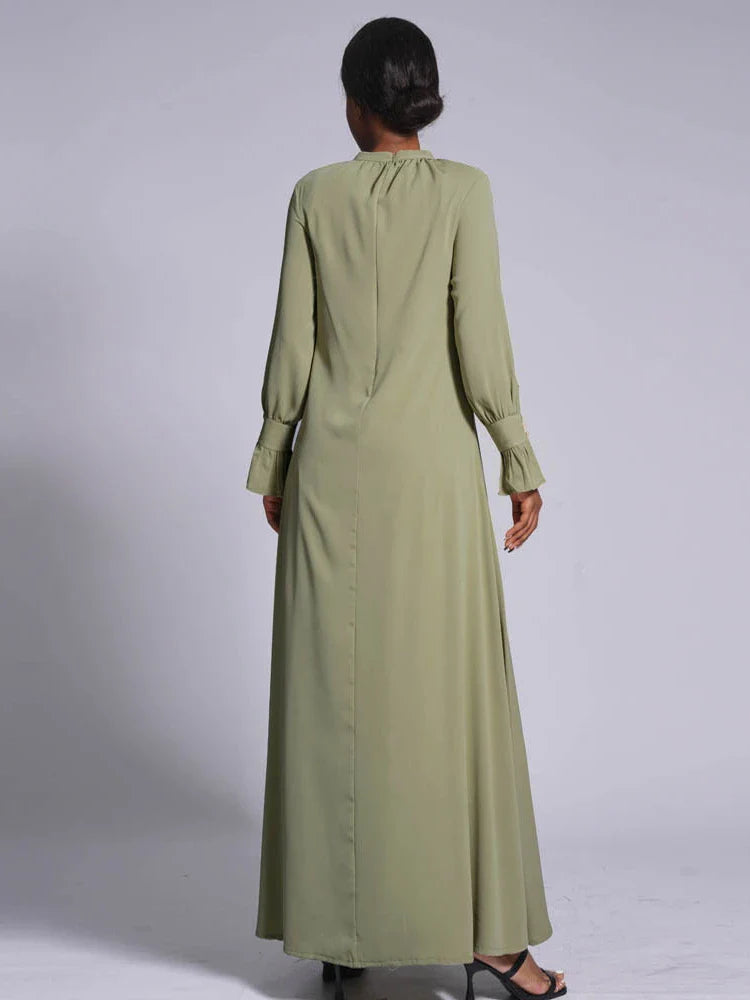 Saviig Muslim Women's High Neck Abaya Maxi Dress