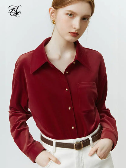 Saviig Velvet Warm Top: French Chic 2022 Winter Elegant Office Lady Shirt