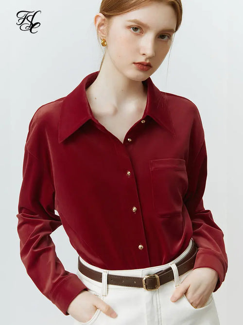 Saviig Velvet Warm Top: French Chic 2022 Winter Elegant Office Lady Shirt
