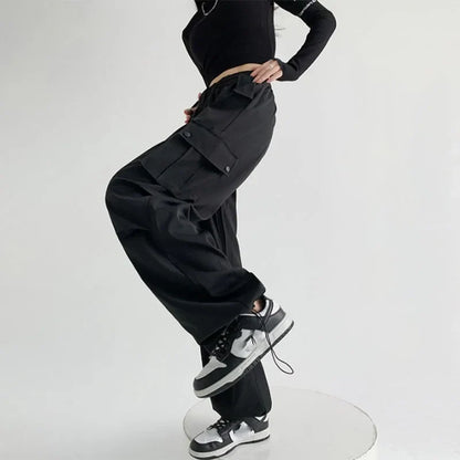Saviig Y2K Cargo Pants: Oversized Harajuku Sweatpants with Drawstring Pockets