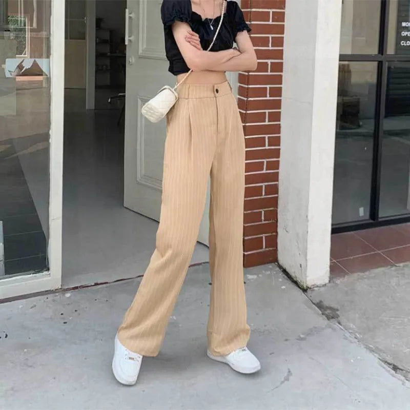 Saviig High Waist Baggy Striped Suit Pants for Women