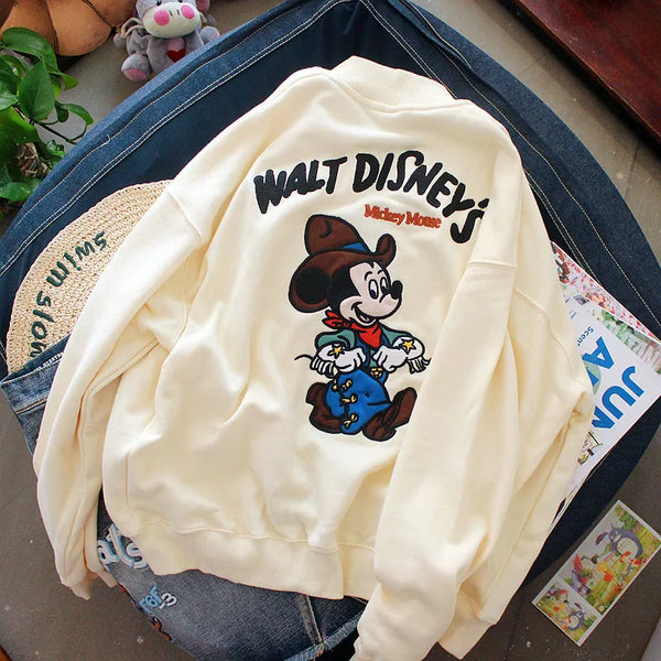 Saviig Mickey Cartoon Print Sweatshirt Jacket: Embroidered Women's Casual Coat for Fall