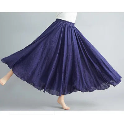 Saviig Ethnic Style Cotton Linen A-line Long Skirt