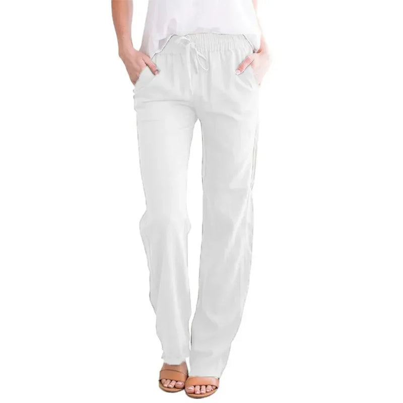 Saviig Breezy Cotton Linen Drawstring Pants - Casual & Comfy Straight Leg Trousers