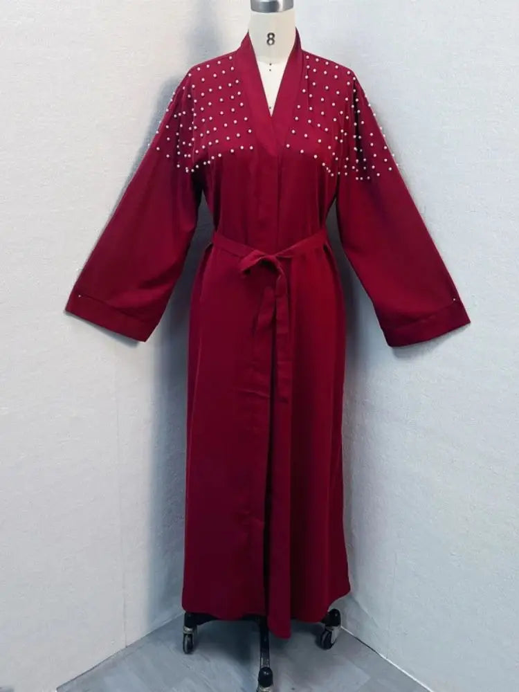 Saviig Ramadan Eid Open Abaya Luxury Muslim Modest Kimono Robe Femme