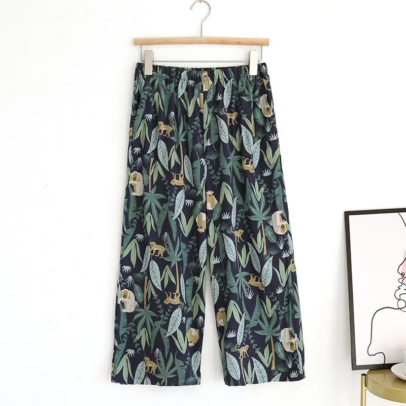 Saviig Summer Viscose Wide Leg Pajama Cropped Pants Plus Size