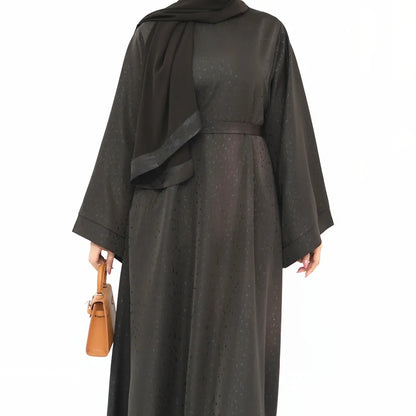 Saviig 3D Jacquard Muslim Abaya Dress for Women, O Neck Wide Sleeves