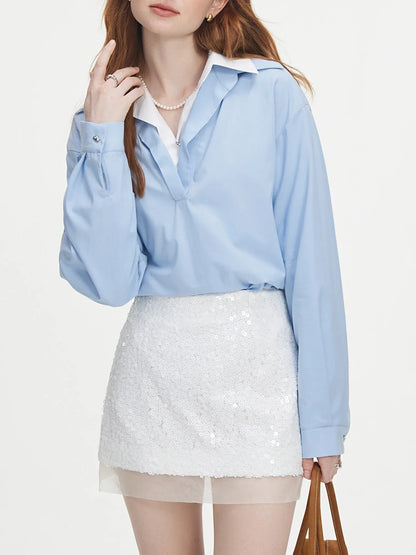 Saviig 2024 Autumn Loose Long Sleeve V-Neck Shirt Women's Collection