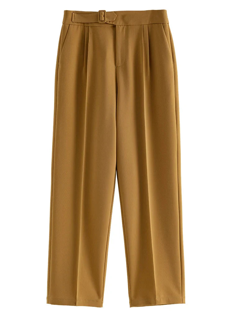 Saviig High Waist Belted Pants for Women - Stylish Straight Trousers