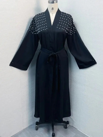 Saviig Ramadan Eid Open Abaya Luxury Muslim Modest Kimono Robe Femme