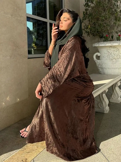 Saviig Shiny Satin Kimono Abaya Dubai Luxury 2024 - Muslim Women's Caftan