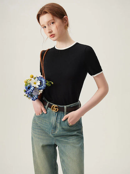 Saviig Wool Blend Contrast Sweater & Cool Lyocell Tee Set for Women