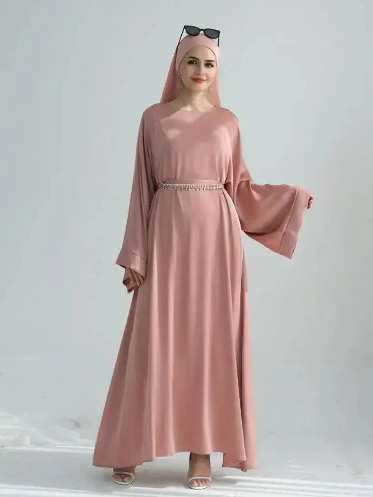 Saviig Ramadan Eid Satin Abaya Set for Women - Luxury Dubai Chain Hijab Dress