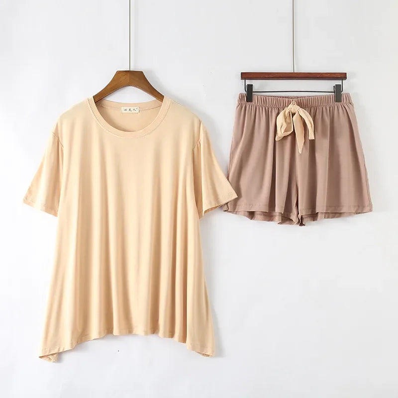 Saviig Modal Short Sleeve Pajama Set for Women, Loose Fit Home Loungewear