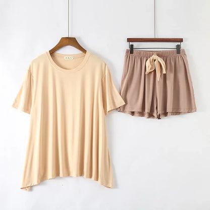 Saviig Modal Short Sleeve Pajama Set for Women, Loose Fit Home Loungewear