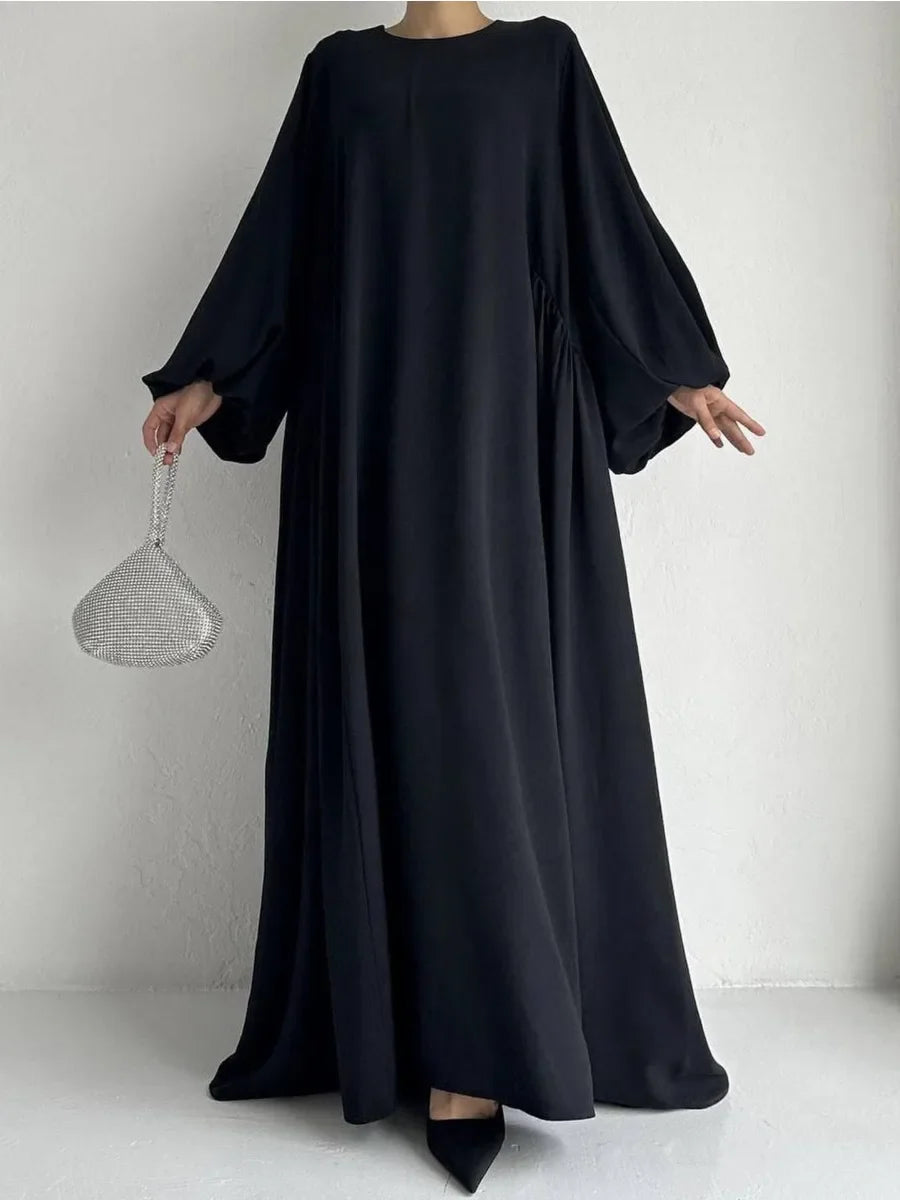 Saviig Ramadan Abaya Dress with Lantern Sleeves for Muslim Women