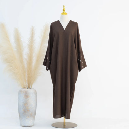 Saviig Moon Embroidery Open Abaya, Batwing Sleeves Kimono for Muslim Women