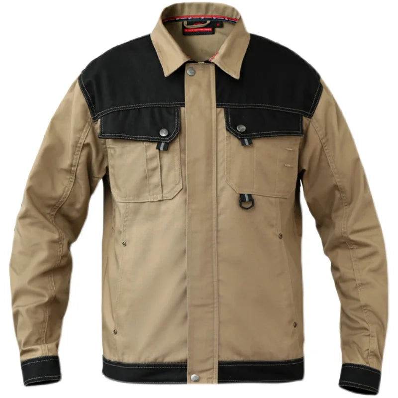 Saviig Cotton Khaki Work Jacket & Trousers: Multi-pocket, Wear-Resistant, Men's Workwear