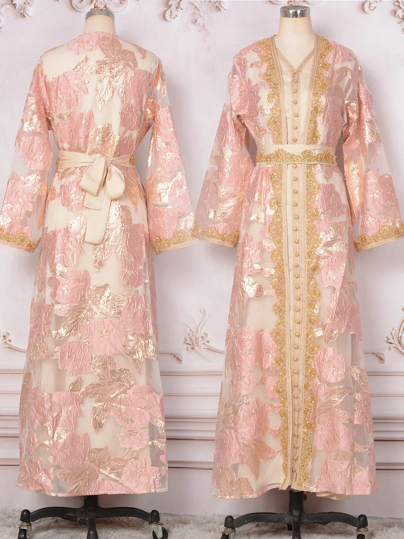 Saviig Moroccan Takchita Kaftan, Elegant 2-Piece Set for Events & Weddings