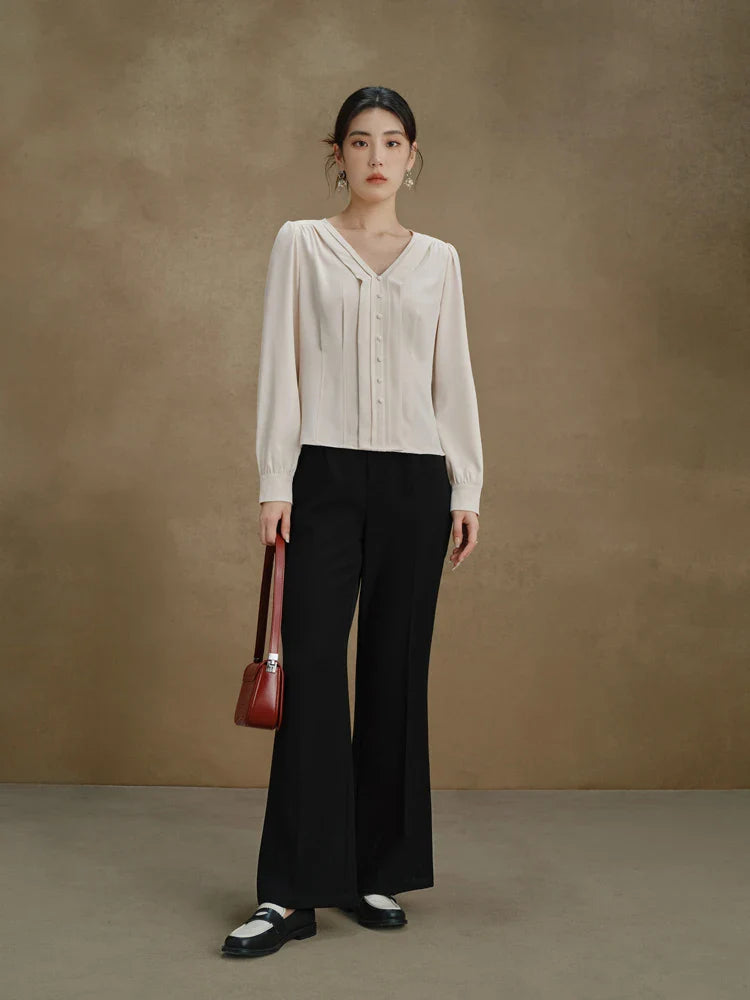 Saviig High Waist Acetate Flared Pants for Women: 2023 Autumn Casual Style