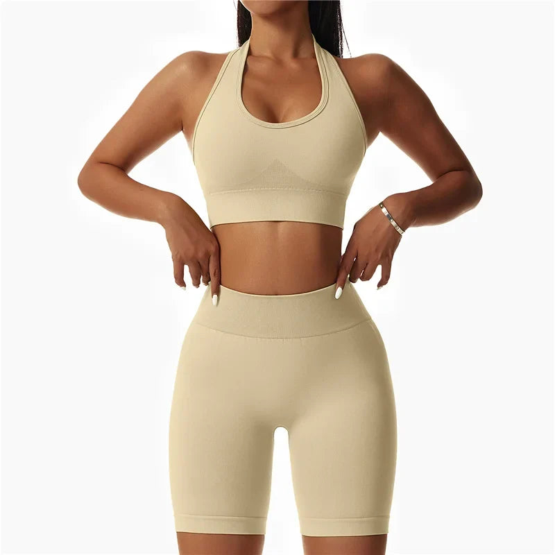 Saviig Seamless Yoga Set for Women: 2-Piece Workout Set - Sports Bra & Shorts