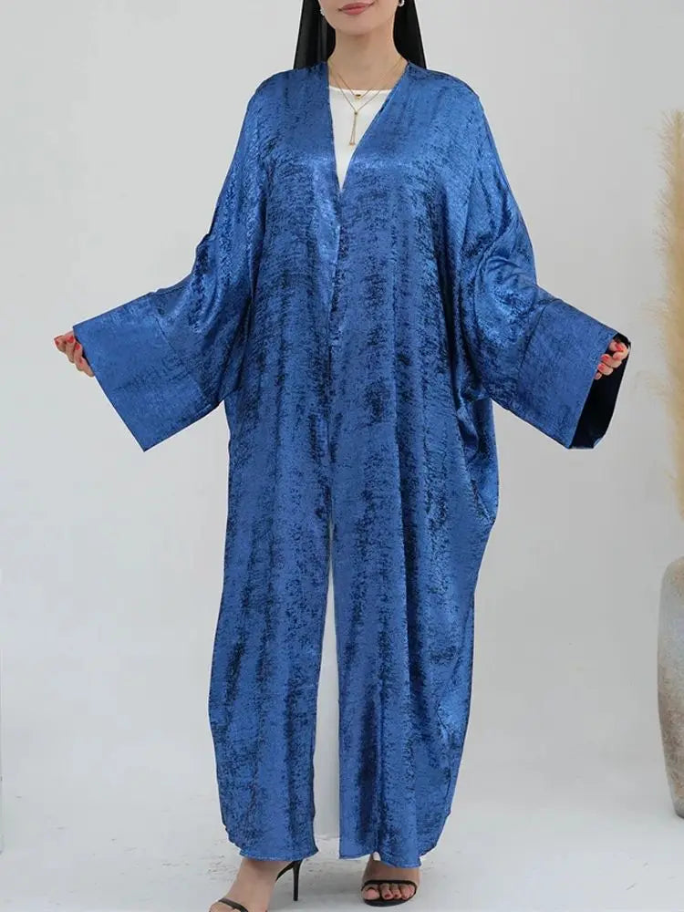 Saviig Ramadan Eid Luxury Satin Kimono Abaya for Women