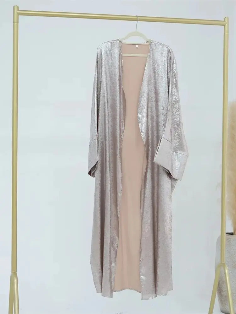 Saviig Ramadan Eid Satin Kimono Abaya Dubai Luxury Islamic Kaftan Dress