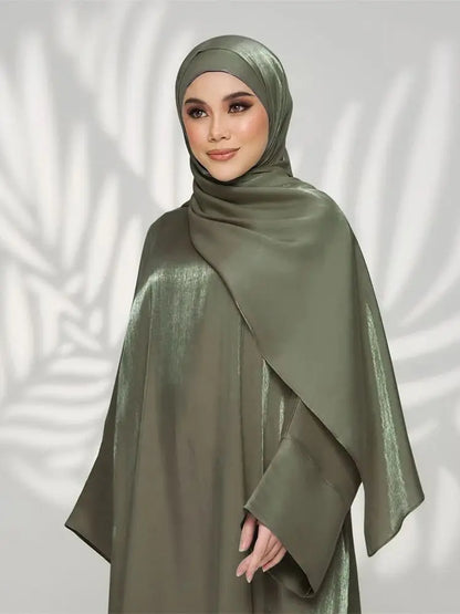 Saviig Ramadan Eid Satin Abaya Dubai Kimar Muslim Kaftan Dress