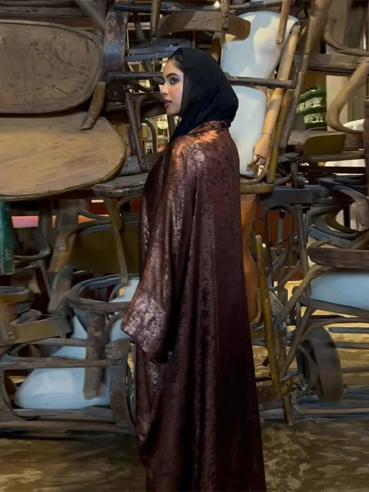 Saviig Ramadan Shiny Satin Kimono Abaya Dubai Luxury 2025 Muslim Dress