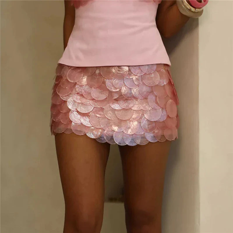 Saviig Sequins Bodycon Mini Skirt: Y2K Punk Hip Clubwear