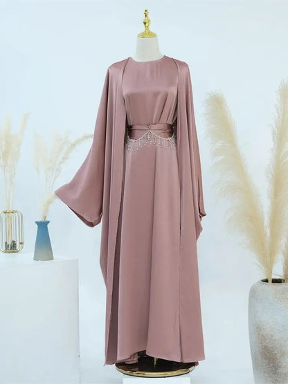 Saviig Ramadan Satin Abaya Dubai Set - Muslim Prayer Clothes Caftan Robe Femmes