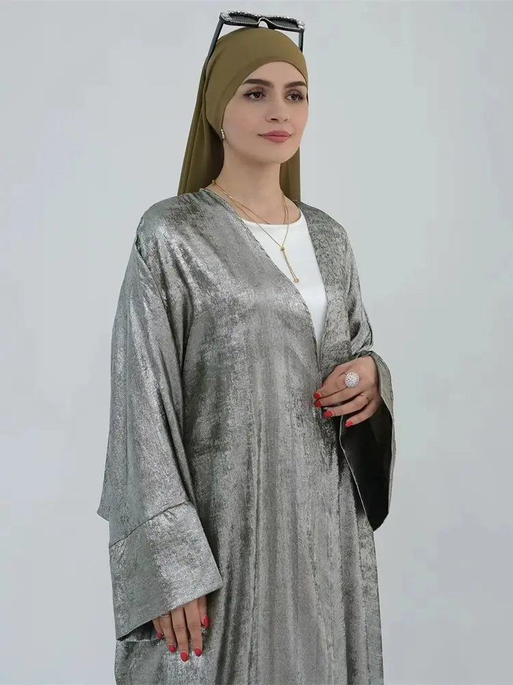 Saviig Ramadan Eid Satin Kimono Abaya Dubai Luxury Islamic Kaftan Dress