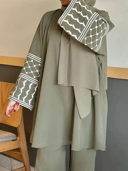Saviig Eid Abaya Set Tops Pants Modest Muslim Sets for Women