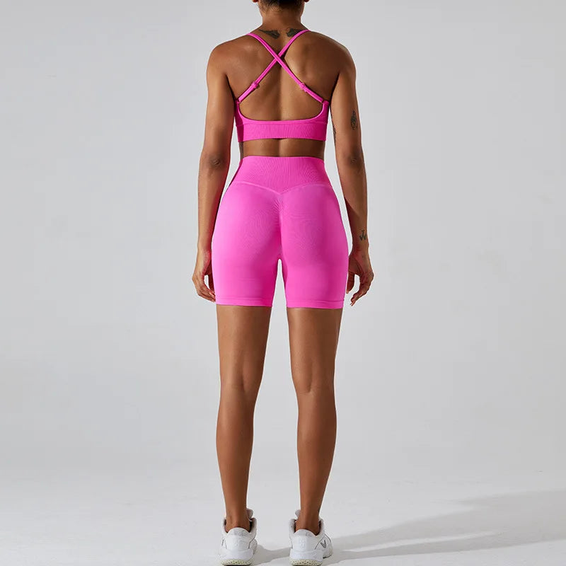 Saviig Seamless Ribbed Yoga Set: Crop Tank & High Waist Shorts Fitness Outfit