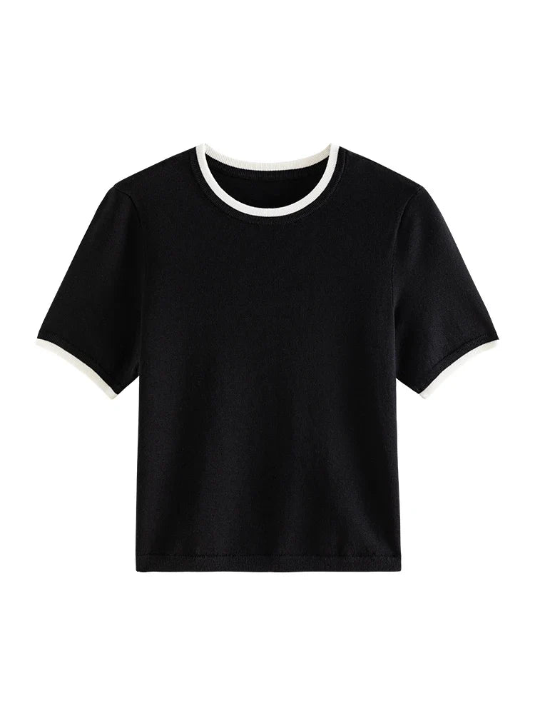 Saviig Wool Blend Contrast Sweater & Cool Lyocell Tee Set for Women